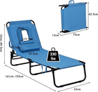Folding Beach Lounge Chair w/ 5 Adjutable Backrest & Padded Pillow, Sunbathing - Image 3