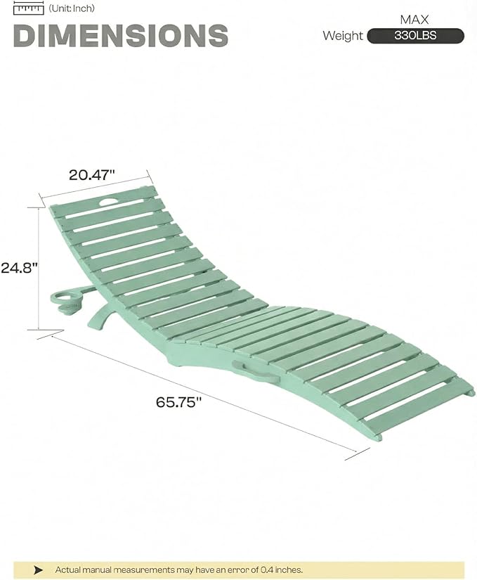 Folding HDPE Pool Lounge Chairs Set of 2, Pre-Assembled Outdoor Chaise Lounge - Image 2