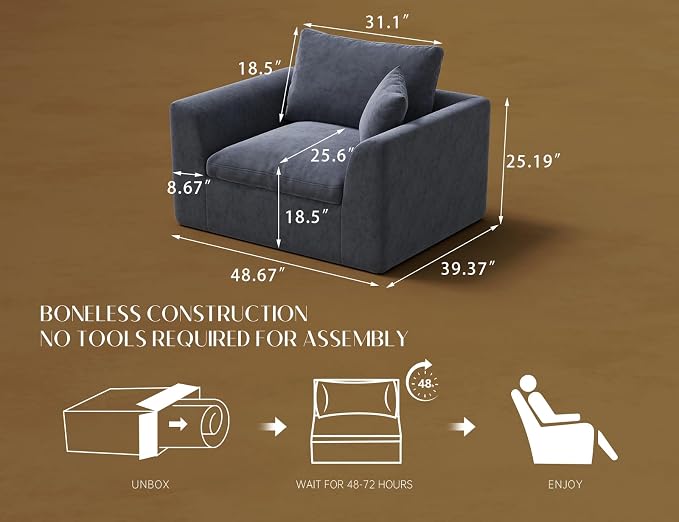 ohllob 48.6" Single Sofa, Small Boneless Couches - Image 2