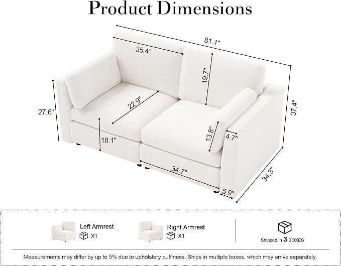 Oversized 2 Seater Modular Sectional Sofa, Solid Wood Frame Sofa, Removable - Image 2
