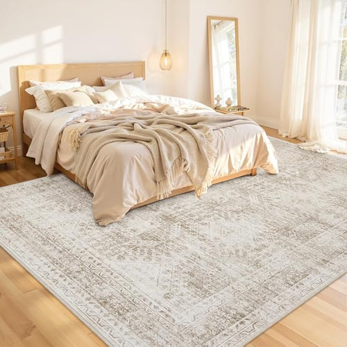 10x14 Area Rugs Living Room: Bedroom Neutral Washable Carpet Brown | Vintage - Image 2