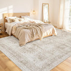 10x12 Area Rugs Living Room: Bedroom Neutral Washable Carpet Brown | Vintage - Image 2