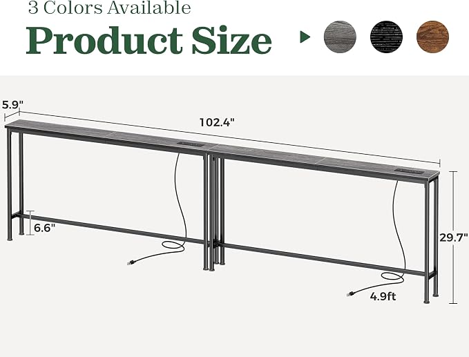 SUPERJARE 102.4 Inch Sofa Table - Image 3