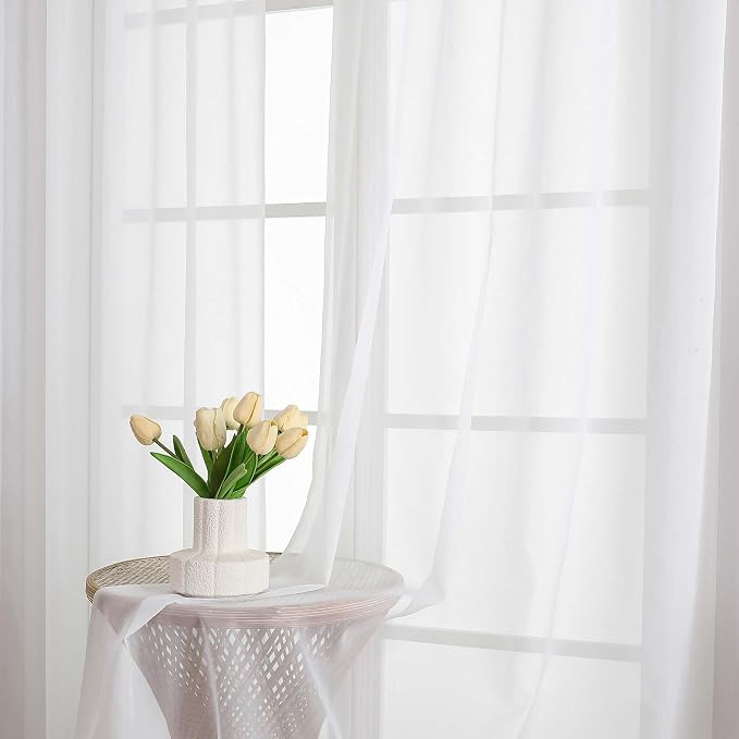 White Sheer Curtains 72 Inches Long 2 Panels Set, Light Filtering Sheer Curtains - Image 6