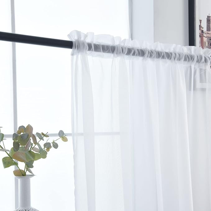 SpaceDresser Basic Rod Pocket Sheer Voile Window Curtain Liners White 2 Panels - Image 6