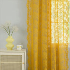YJ YANJUN Vintage Lace Curtains 96 Inches Long-Victorian Floral Mustard Yellow - Image 3