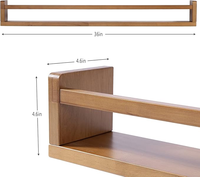 AZSKY Light Walnut Nursery Book Shelves 36 in Floating Wall Mounted Bookshelf - Image 3