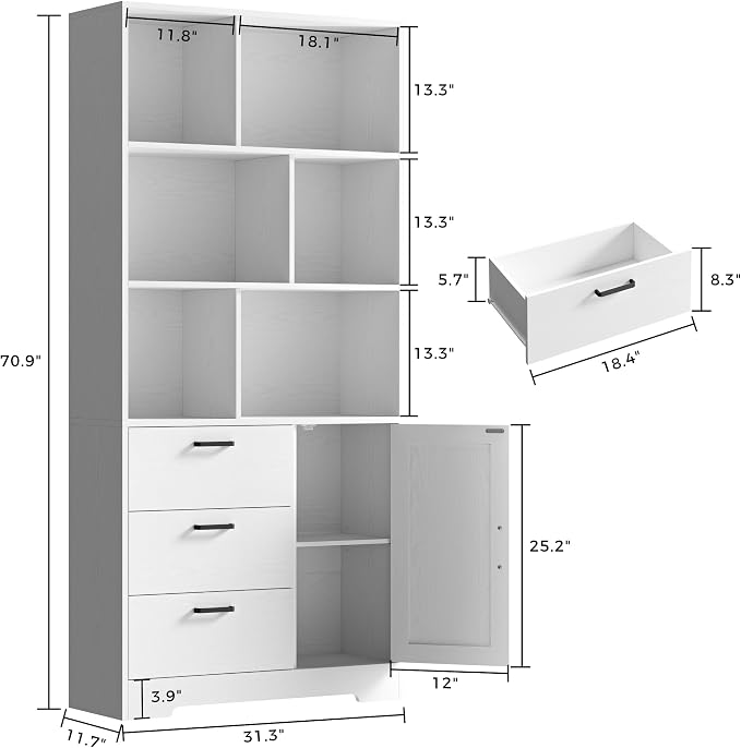 IRONCK Bookshelf, 70.9 Inch Tall Bookcase, 3-Tier Bookshelves - Image 3