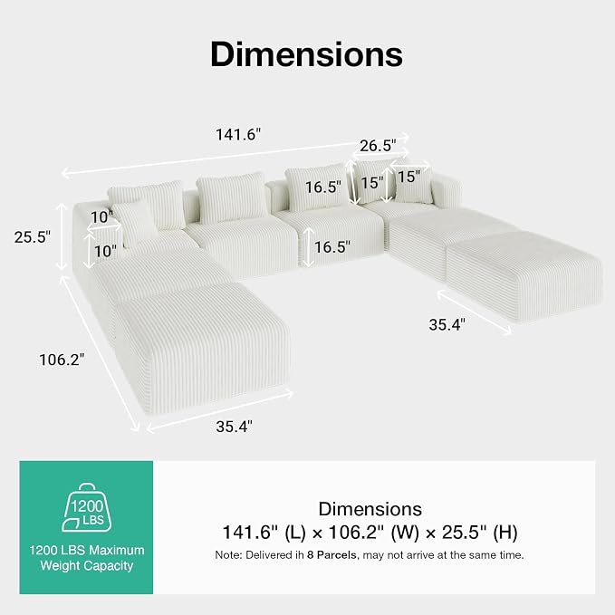 Novilla 141" Modular Sectional Sofa, Modern Cloud Sectional Couch - Image 2
