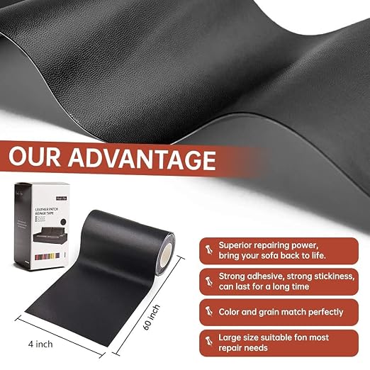 Leather Repair Patch Tape Kit Black 4 x 60 inch Self Adhesive Leather Repair - Image 2