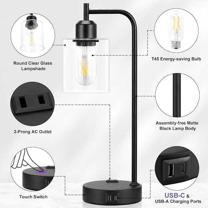 Industrial Touch Table Lamps for Bedrooms Set of 2 - Image 7