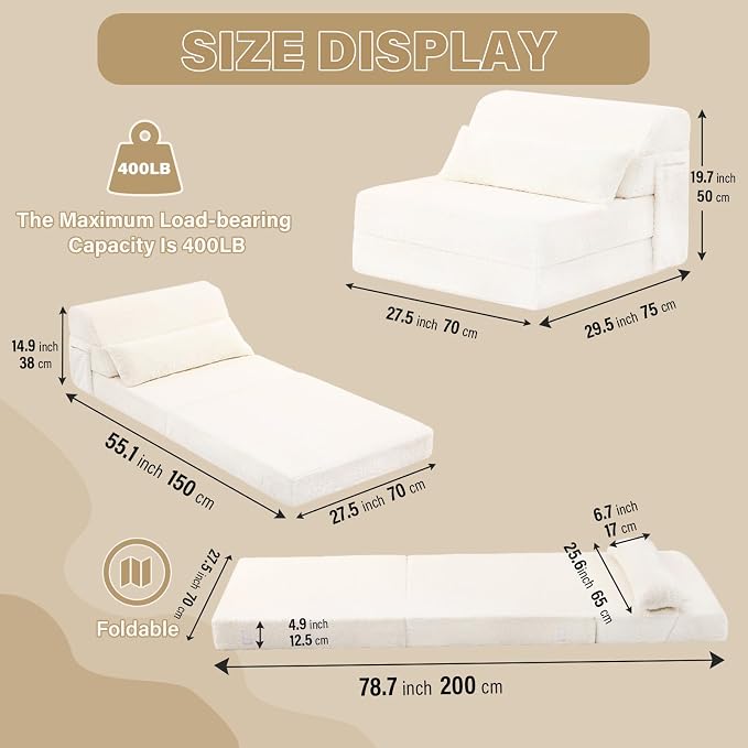 Tiita Convertible Folding Sofa Bed Single Size - Image 2