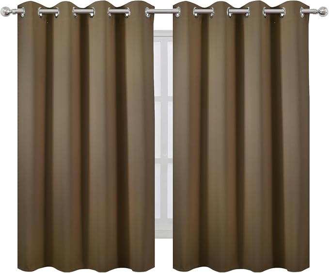 Blackout Curtains 66 x 54 Inch Long Brown Curtains Set of 2 Panels Room - Image 2