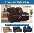 H.VERSAILTEX Velvet Stretch Recliner Couch Covers 6-Pieces Recliner Loveseat - Image 2
