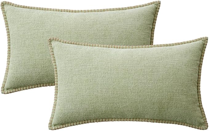 MIULEE Decorative Lumbar Throw Pillow Covers 12x20 Inch Light Green 2 Pack | - Image 6