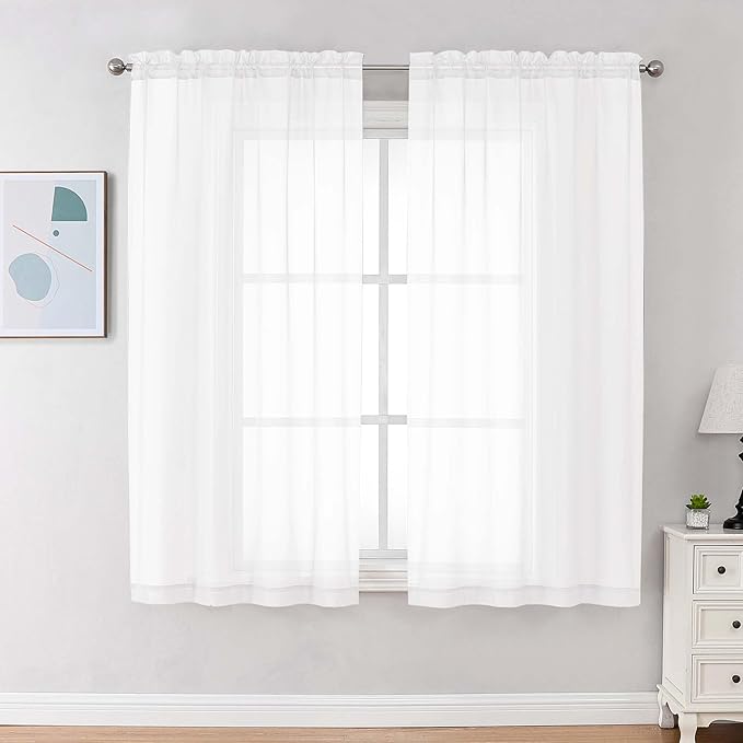 Chyhomenyc White Sheer Curtains 68 Inch Length, Light Filtering Solid Color by Chyhomenyc