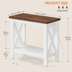 HOOBRO End Table with Charging Station, Farmhouse Narrow Side Table, 2-Tier - Image 3