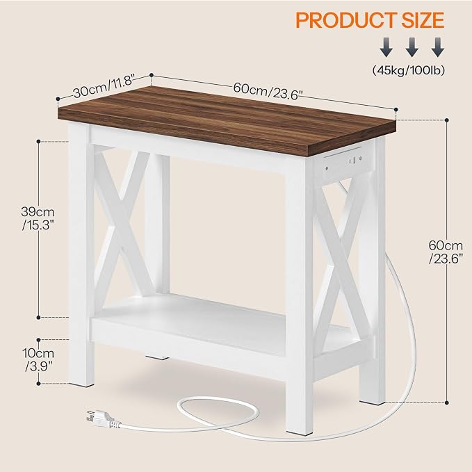 HOOBRO End Table with Charging Station, Farmhouse Narrow Side Table, 2-Tier - Image 3