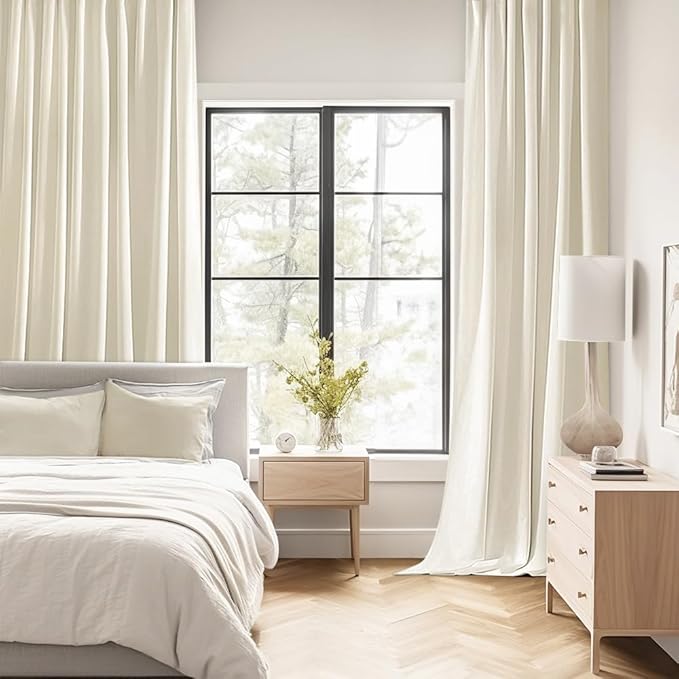 MIULEE Beige White Back Tab Blackout Curtains 52x102 Inch Long 2 Panels Set | - Image 2