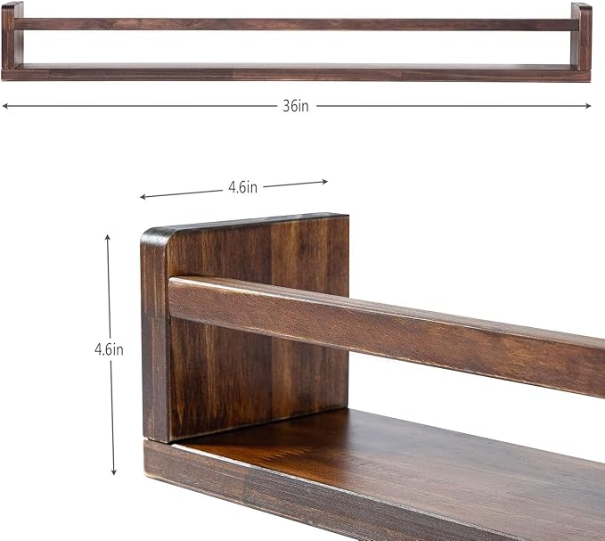 AZSKY Nursery Book Shelves Deep Walnut Wall Mount Floating Book Shelf - Image 3