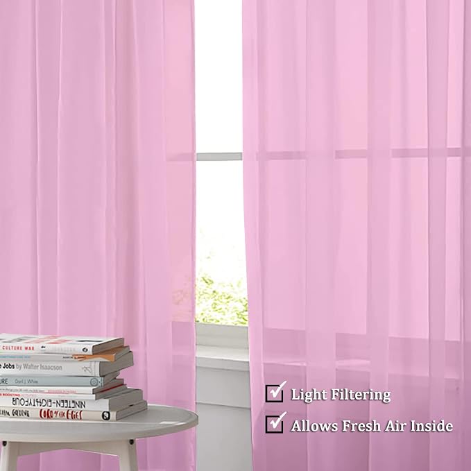 Pink Sheer Curtains 96 Inch Length, Elegant Sheer Curtains - Image 5