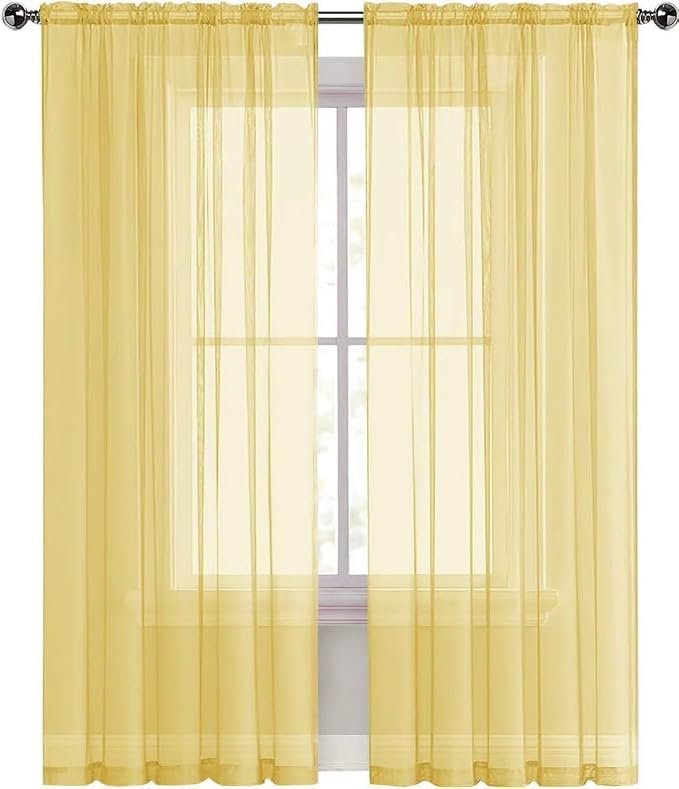 SpaceDresser Basic Rod Pocket Sheer Voile Window Curtain Panels Yellow 1 Pair 2 - Image 2