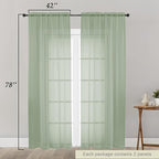 Sage Green Sheer Curtain for Bedroom Living Room 78 Inches Long 2 Panels Set - Image 2