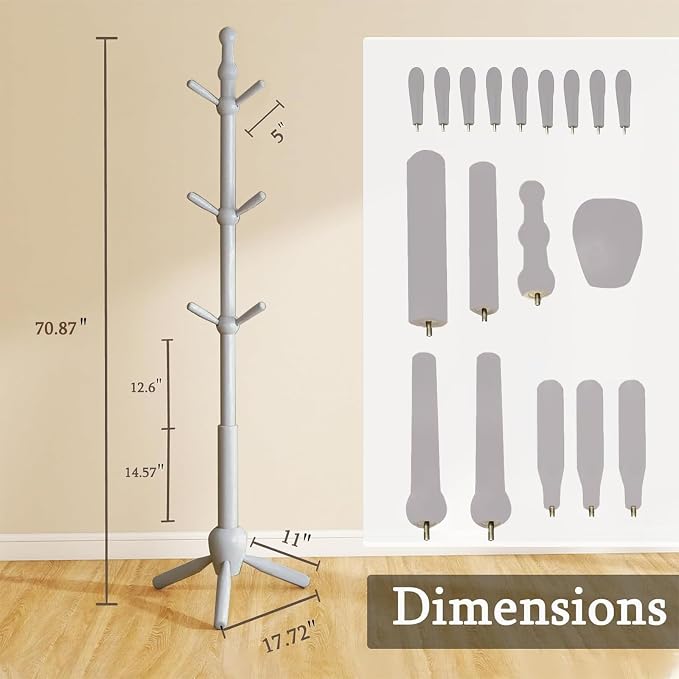 Solid Wood Coat Rack Stand, Vintage Heavy Duty Coat Hanger Stand - Image 3