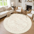 Round Area Rug Living Room: 6ft Washable Carpet Retro Beige | Vintage Boho by Luxturiy