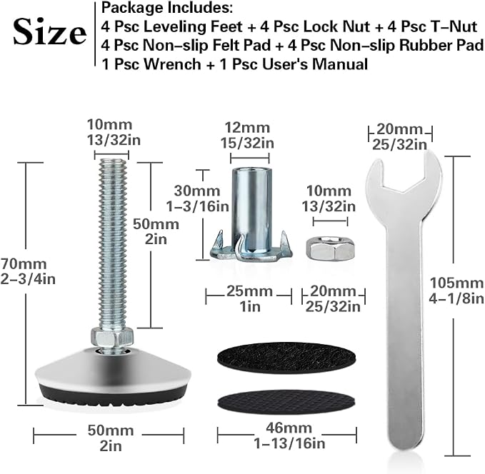 4 Set M10 Swivel Adjustable Leveling Feet, Heavy Duty Height Adjuster Furniture - Image 2