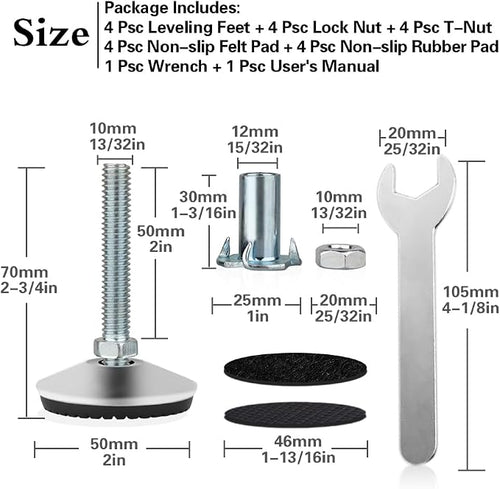 4 Set M10 Swivel Adjustable Leveling Feet, Heavy Duty Height Adjuster Furniture - Image 2