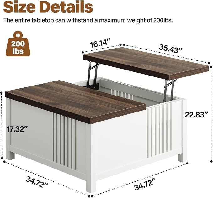 knoworld Farmhouse Lift Top Coffee Table - Image 2
