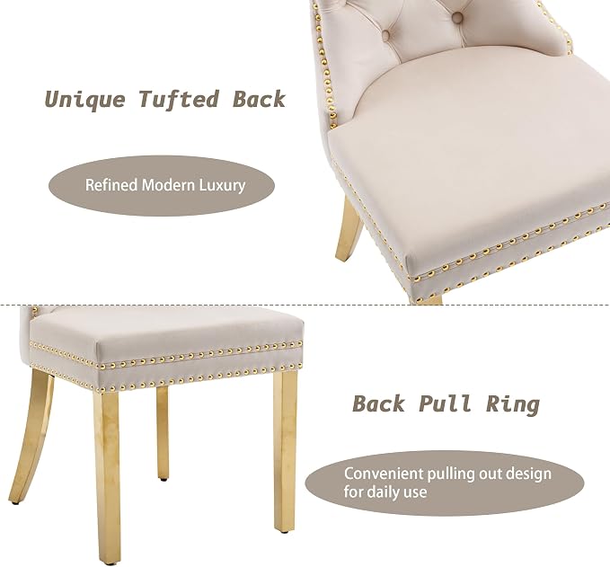 KCC Velvet Dining Chairs Set of 6, Upholstered High-end Tufted Dining Chair - Image 6