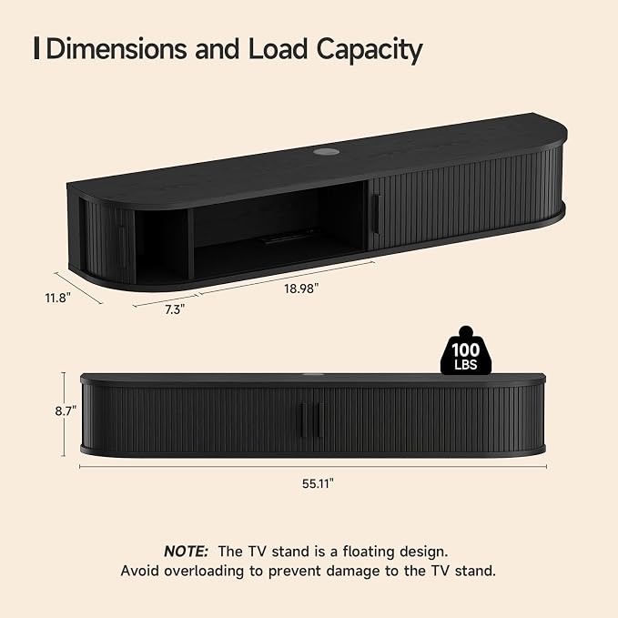 55" Floating TV Stand with Power Outlet - Image 2
