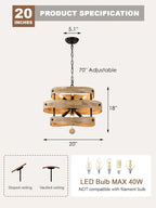 20" Farmhouse Chandeliers for Dining Room 6-Light Solid Wood French Country - Image 8