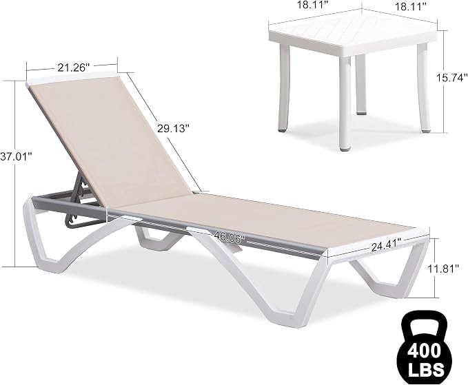 PURPLE LEAF Patio Chaise Lounge Chair Set Outside Aluminum Plastic Stackable - Image 2