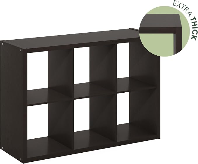 Furinno Cubicle Book Shelf, 6-Cube Bookshelf, Extra Thick Frame Horizontally & - Image 11