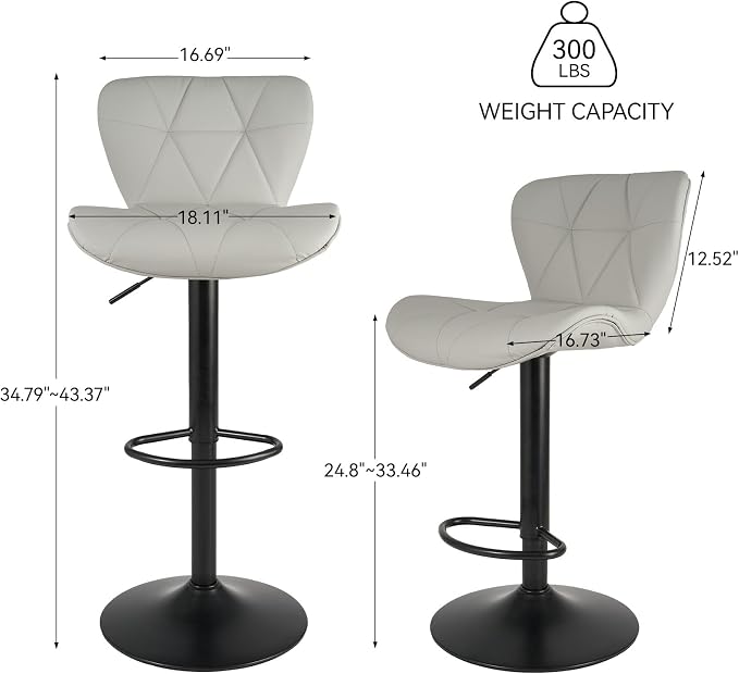 Nalupatio Modern Bar Stools Set of 2, Adjustable Faux Leather Upholstered - Image 2
