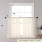Cream Kitchen Curtains 30 Inch Length Tier 2 PCS, Solid Soft Airy Half Curtains - Image 2