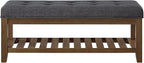 24KF Large Rectangular Upholstered Tufted Linen Fabric Ottoman Bench, Padded - Image 4