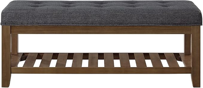 24KF Large Rectangular Upholstered Tufted Linen Fabric Ottoman Bench, Padded - Image 4
