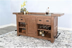 Pemberly Row Set of 3 Natural Brown Wood Bar Unit & 2 Swivel Barstool - Image 5