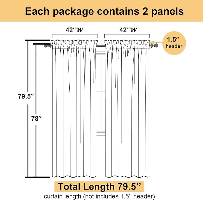 Ivory Sheer Curtains 78 Inches Long 2 Panels, Elegant Light Filtering Voile - Image 3