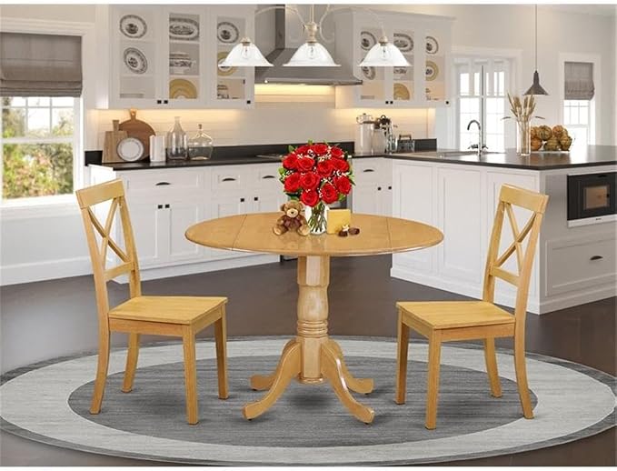 East West Furniture DLBO3-OAK-W 3 Piece Dining Set Contains a Round Dining Room - Image 2