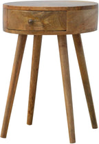 Nordic Inspired Circular Bedside Table 1 Drawer Oak Wood - Image 6