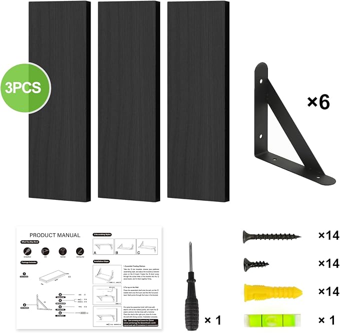 Fixwal Black Shelves for Wall, Wood Wall Mounted Floating Shelves for Bedroom - Image 5