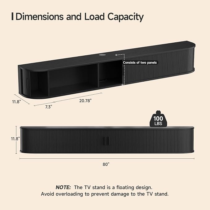 80" Floating TV Stand with Power Outlet - Image 2