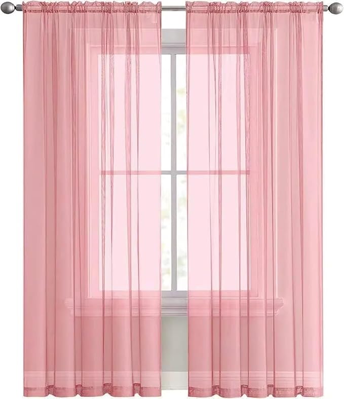 SpaceDresser Sheer Blush Curtains 4 Panels Rod Pocket Semi-Sheer Curtain 72 - Image 8