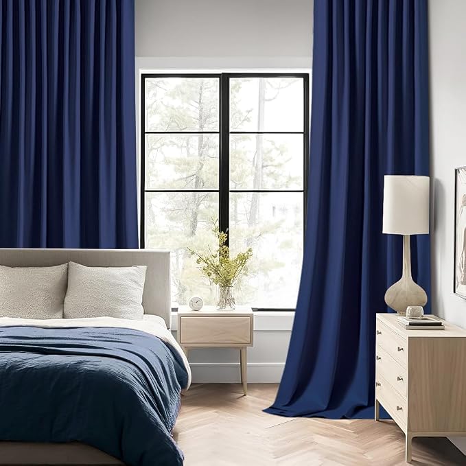 MIULEE Navy Blue Back Tab Blackout Curtains 52x108 Inch Long 2 Panels Set | Rod - Image 2