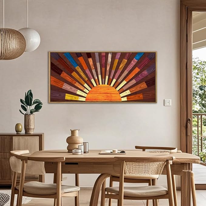 IARTTOP Extra Large Wood Sun Framed Wall Art 20x40 Inch Boho Sunrise 3D - Image 3